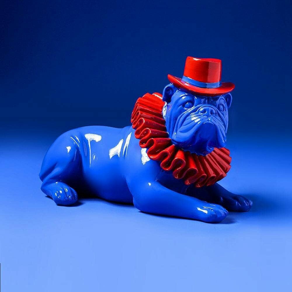 置物装飾品 青い彫刻しゃがむ犬モデル動物の装飾品樹脂工芸品の装飾