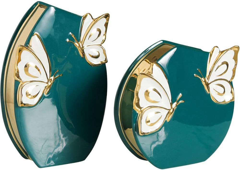 彫刻の家の装飾 現代の蝶のセラミック花瓶偽の花の置物の装飾