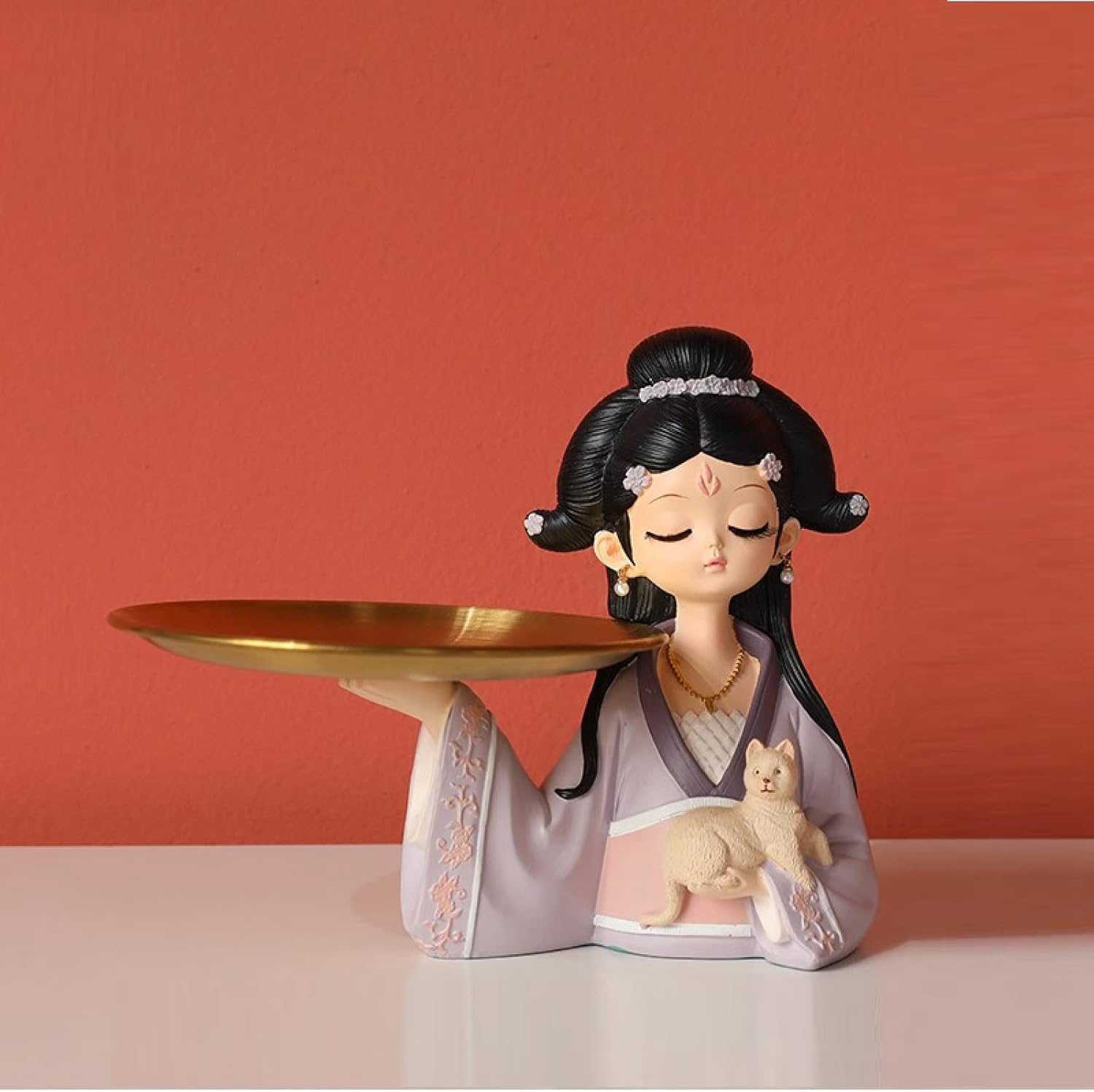 現代彫刻 恐れを知らぬ少女の像と収納デスクの彫刻の置物