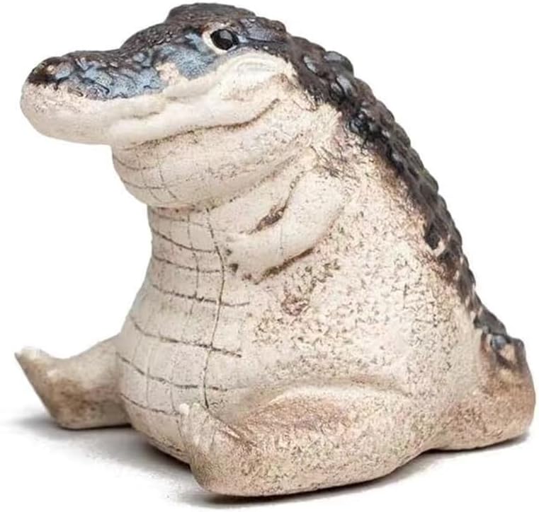ワニ 置物 おもしろい 雑貨 動物のオブジェ 飾り 樹脂 インテリア 茶寵 茶玩 茶道 道具 磁器製 プレゼント (A)