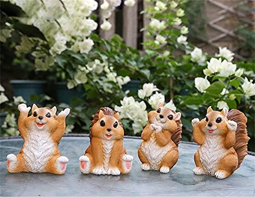 ガーデンオーナメント かわいい リアル リス 動物 置物 4点セット 玄関小物 書斎 インテリア飾り 花園 ..