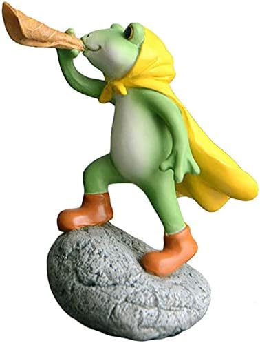 ラッパを吹いているカエルのオブジェ ガーデンオーナメント ガーデニングオブジェ マイクロ景観 可愛い もえもえ 樹脂オブジェ ネコ 癒し系 置き物 庭 屋外 デコレーション アニマル 雑貨 ディスプレ