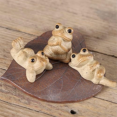茶道 茶具置物 茶ペット 可愛い カエル 茶玩 紫砂 陶器製 ミニチュア 置物 オブジェ 座禅 縁起物 (3点セット)