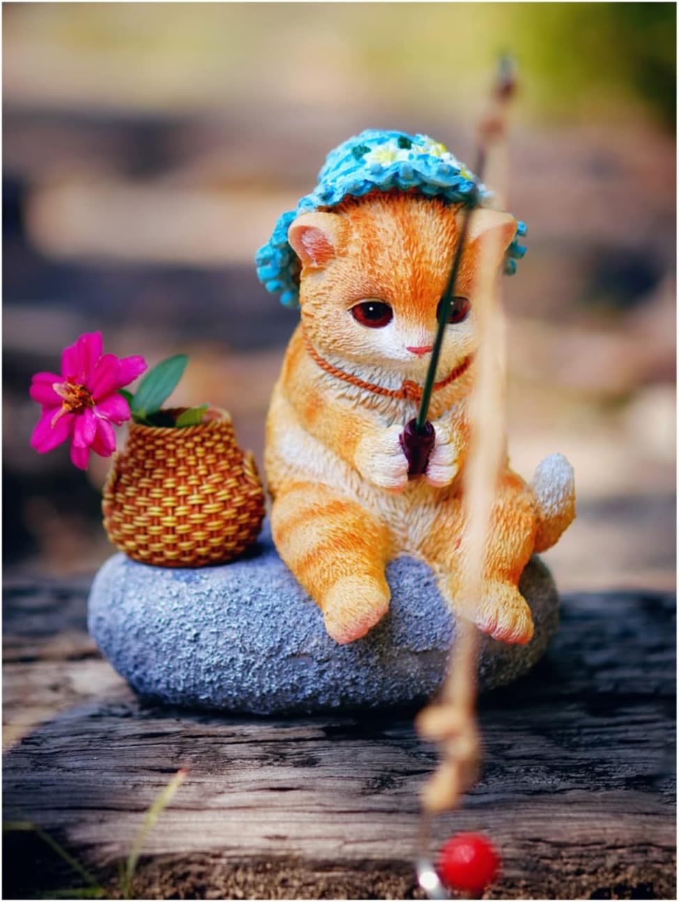 ガーデンオーナメントネコ 置物 釣りをしている猫 ガーデニング 雑貨 ネコ ガーデンオブジェ 樹脂 飾り インテリア アウトドア 部屋 庭 デコレーション おしゃれなデザイン かわいい ネコ好