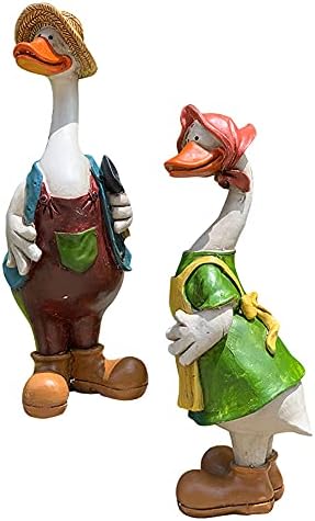 アヒル 置物 カントリー風 カップルのアヒル オブジェ 樹脂 庭装飾 ガーデニング雑貨 鉢植え オブジェ ..