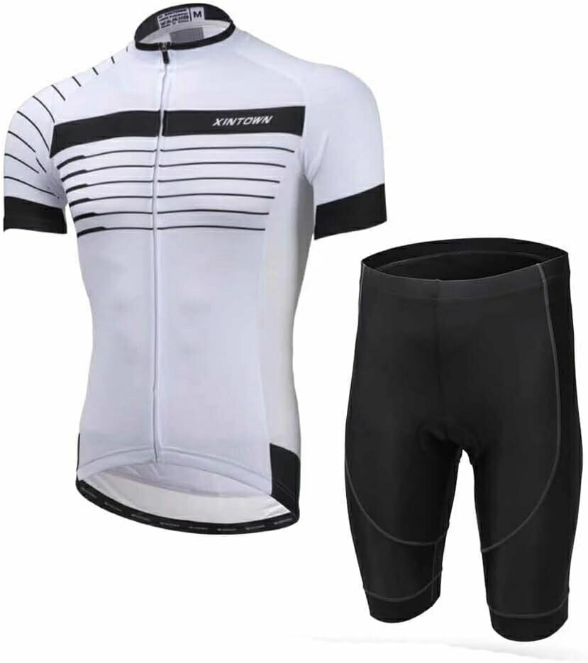 サイクルジャージ メンズ 半袖 2点セット Tシャツ サイクルパンツ 吸汗 速乾 スポーツ パッド プリント..