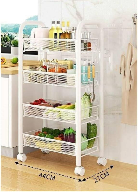 サイドテーブル キャスター付き キッチンワゴン 白色 ベビーワゴン 移動式 ワゴン キャスター付きラック 収納カート 大容量収納 バスケットワゴン おしゃれ 北欧 4段式 強い耐荷重 リビング 寝室