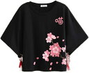 レディース tシャツ 桜柄 半袖 フリンジ カットソー 半袖tシャツ トップス 和風 夏 可愛い 文字プリント 森ガール ゆったり ファッション