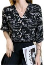 レディース プリントシャツ 半袖 Vネック カットソー シフォン デザイン ストリート ブラウス カジュアル 半袖tシャツ トップス 夏 シャツ ファッション