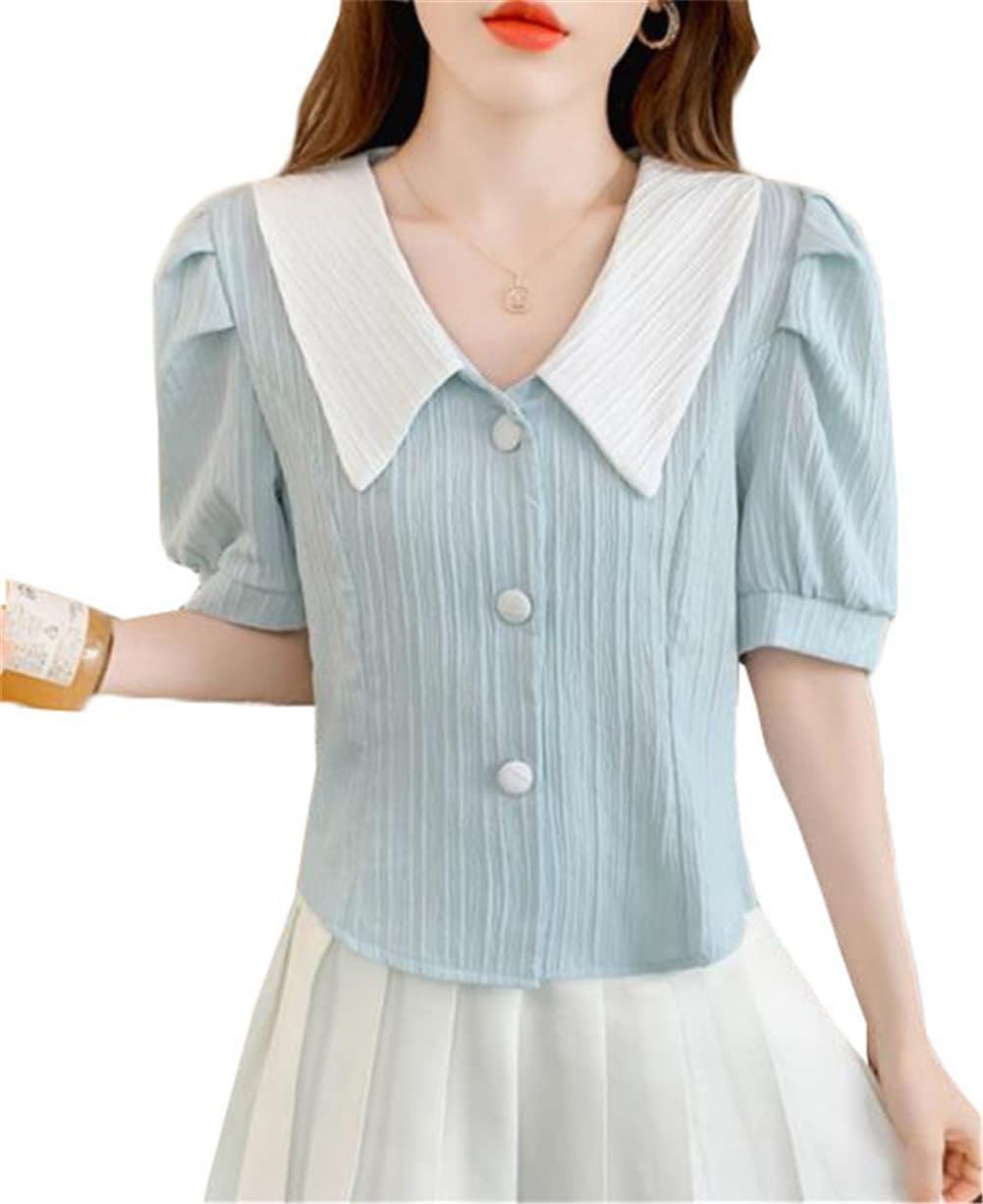 レディース tシャツ 半袖 可愛い襟付き 夏 パフスリーブ 個性 気質 カットソー トップス 爽やか ブラウス サマー ファッション