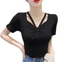 レディース タイトTシャツ 半袖 半袖 カットソー トップス セクシー 個性 夏服 シンプル ショート丈 フィット 着痩せ vネック ファッション