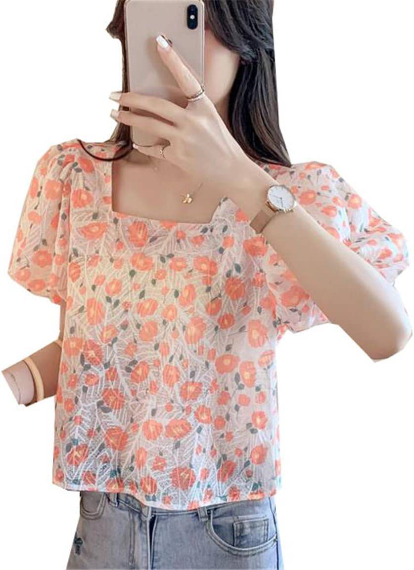 レディース tシャツ 花柄 シースルー レトロ 個性 パフスリーブ カットソー 半袖 プリントシャツ サマートップス ゆったり 夏 シフォンシャツ ショート丈 ファッション