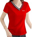 レディース tシャツ vネック 夏 大きいサイズ 半袖 コットン 個性 気質 ゴルフtシャツ 無地 スポーツ カットソー トップス 英字プリント 優雅 スプライ...