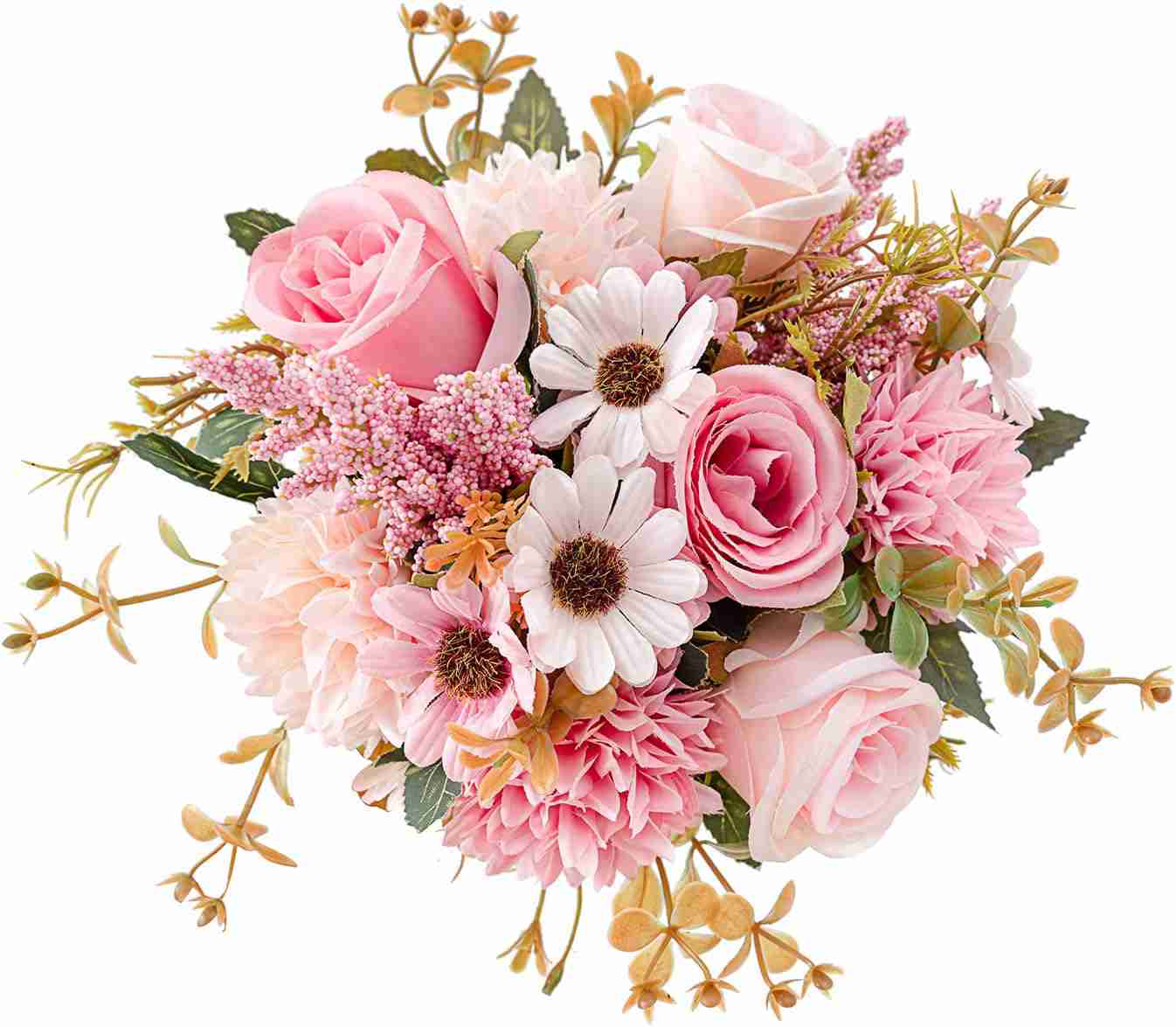 造花 枯れない花 インテリア 大切な人へ感謝の気持ちを伝えるプレゼント 花束 バラ 蒲公英 アートフラワー 家、事務所、店、喫茶店、結婚式、パーティーなど様々の応用場所 2束 ピンク