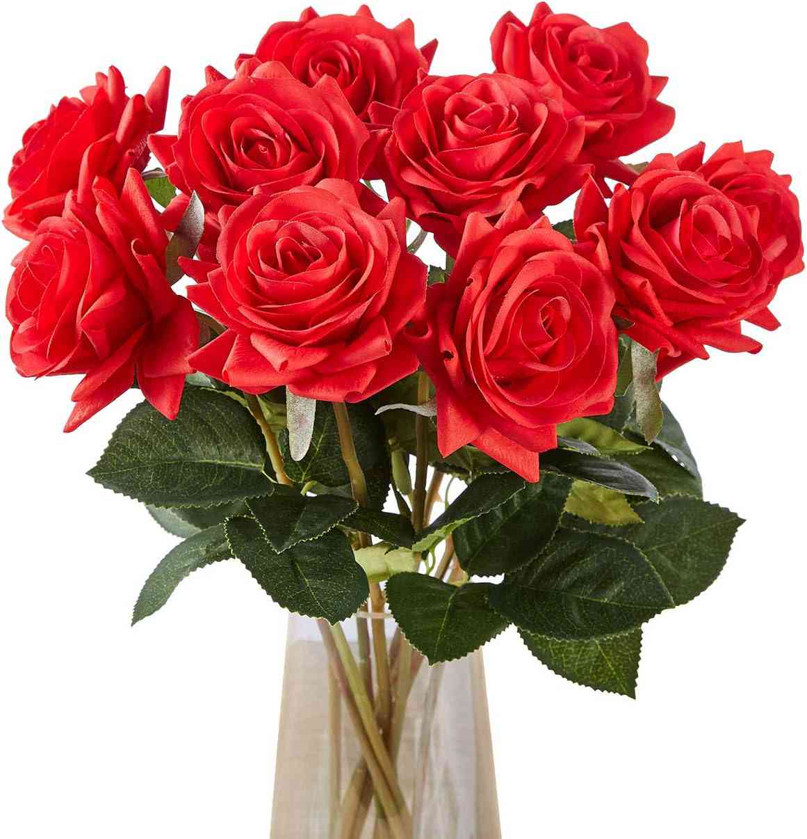 造花 バラ ローズ 薔薇 アレンジ 10本セット 花・観葉植物・フラワ 結婚式 パーティー 様々な イベント 手作り (レッド)