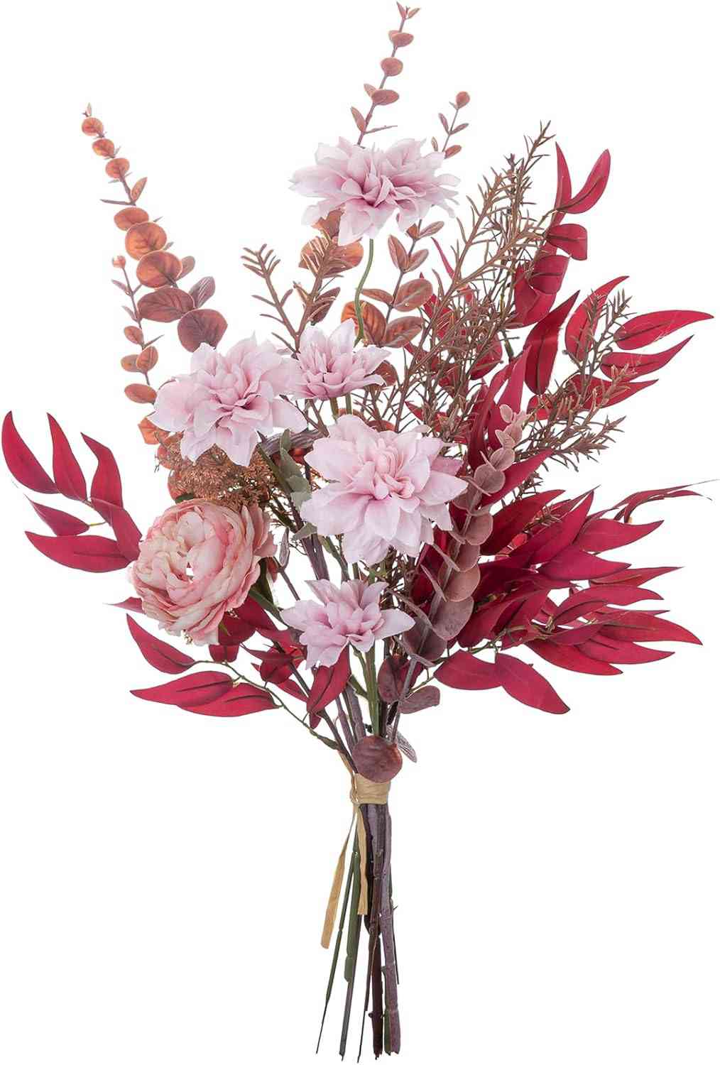 造花 シルクフラワー 花束 フェイク パステル ダリア ブーケ インテリア 装飾 1束入 (花瓶なし、ピンク)