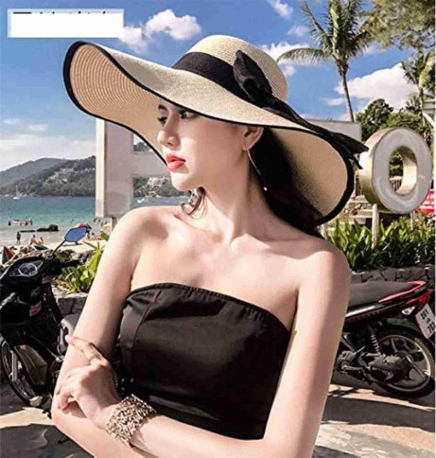 ストローハット レディース 折りたたみ 大きめ リボン つば広 軽量 あごゴム紐付き 麦わら帽子 帽子 夏用 紫外線対策 アウトドア ビーチ 女優帽 日よけ帽