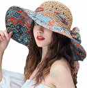 麦わら帽子 レディース 夏 むぎわら帽子 ハット 日焼け 夏 uvカット 日除け 大きめ つば広 紫外線対策 日除け 日よけ 民族風 おしゃれ 花柄 リボン 場所を取らない 小顔効果 日焼け防止 折り