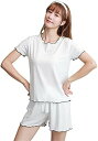 レディース パジャマ 半袖 ショーツ ラッフル 2点セット 薄手 夏服 柔らかい シルク風 カジュアル 可愛い ゆったり 涼しい 簡約 ルームウェア おしゃれ ...