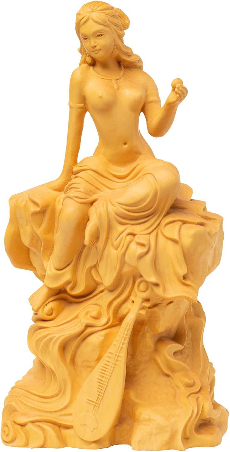 弁財天 七福神 風水 木彫り 置物 商売繁盛 無病息災 福徳 福運 厄除け 高級天然ツゲ（高さ15cm×巾7.5cm×奥行5.5cm）