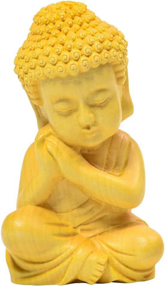 仏像 釈迦如来 ミニ仏像 木彫り 置物 柘植の木 仏壇用のご本尊仏像 繁樓藝雕（高さ6.8cm×巾4cm×奥行3cm）