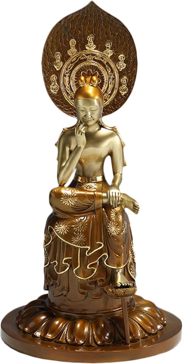 弥勒菩薩 仏像 仏壇仏像 置物 銅製 古美色 半跏思惟像（高さ32cm×巾18cm×奥行18cm） (銅)