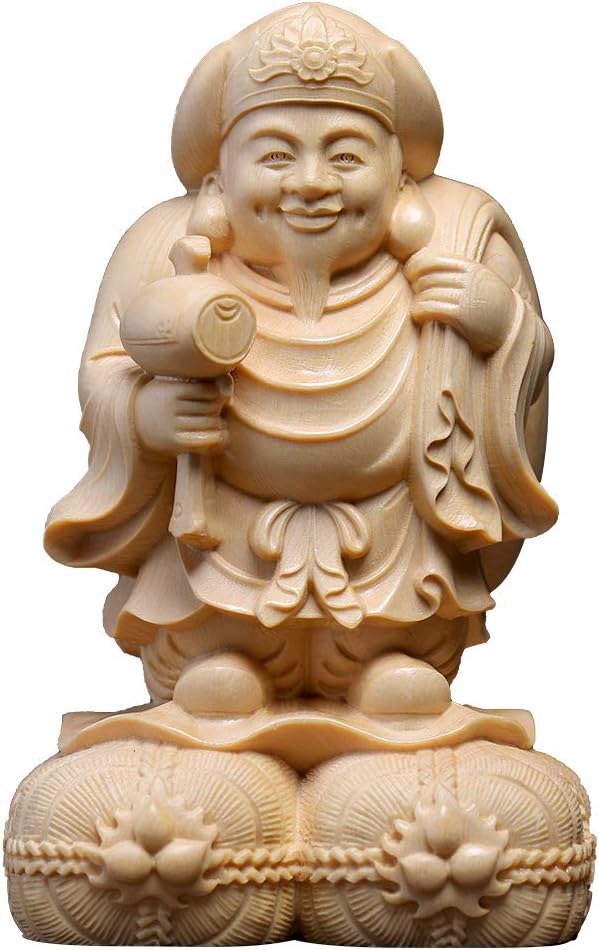 七福神 大黒天 木彫り 桧木製 縁起物 玄関置物 開運招福 商売繁盛 無病息災 五穀豊穣 子孫繁栄 (高さ18cm×巾9.5cm×奥行8.5cm)