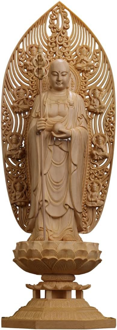 仏像 地蔵菩薩 仏壇仏像 木彫り 置物 桧木製 祈る 厄除け 風水 開運 （高さ43cm×巾14.5cm×奥行14.5cm）