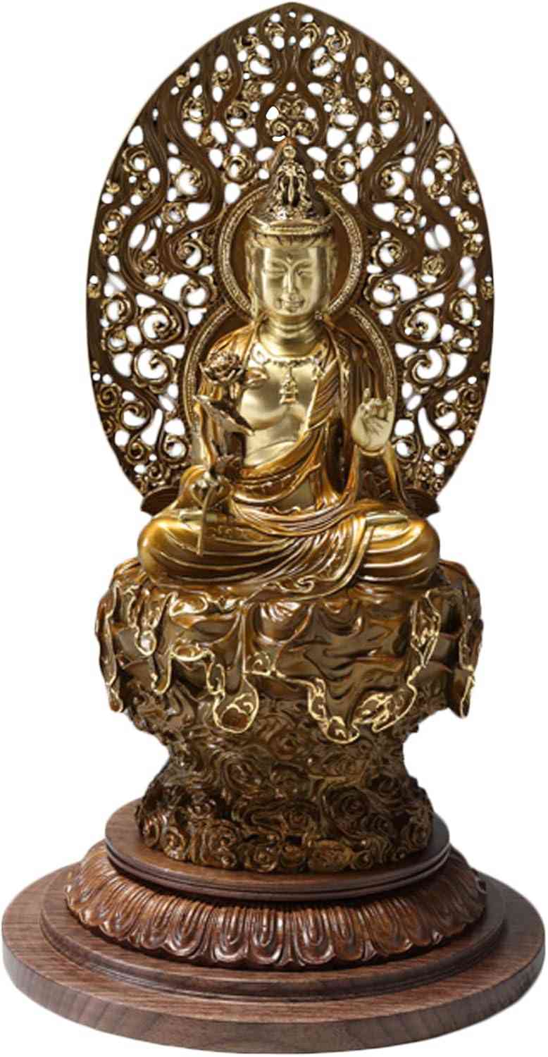 仏像 勢至菩薩 仏壇仏像 銅製 守り本尊 風水 開運 飛天光背 八角台座 （高さ32cm×巾18cm×奥行16.5cm） (銅)