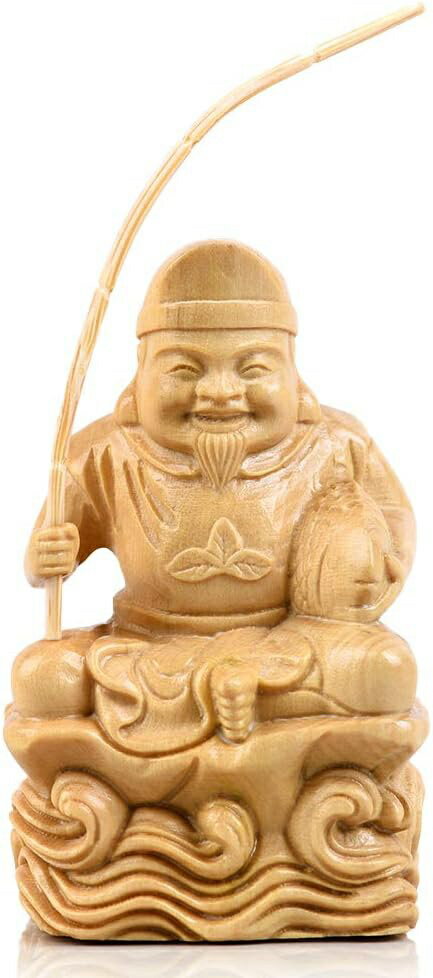 仏像 恵比寿 七福神 木彫り 置物 柘植の木 開運招福 商売繁盛 福徳 福運 厄除け(高さ6cm×巾3.5cm×奥行3..