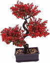 造花 人工鉢植え 鉢植え 和風 盆栽 ミニフラワーブーケ 人工植物の盆栽 松の鉢植え デスクトップ装飾品 盆栽像 偽の木 赤 小さな木 オフィス プラスチック 屋内