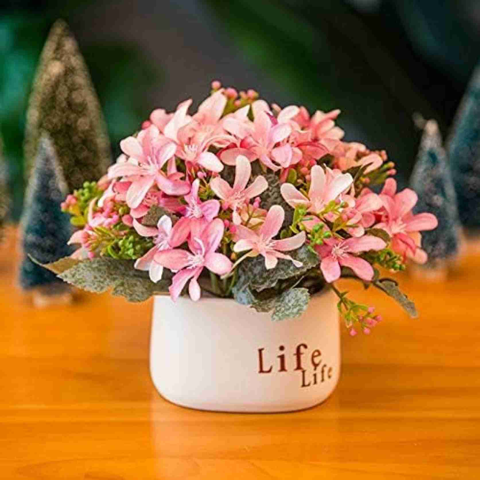 造花 インテリア 人工観葉植物 シルクフラワー セラミック花瓶 装飾セラミックスクエア花瓶付き 鮮やかな鉢植え 屋内または屋外 ウェディングパーティー ホーム 装飾 ピンク 開院祝い 盆栽 造花 アジ