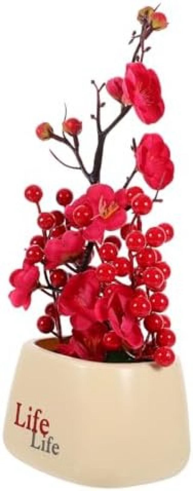 テーブルのセンターピース 装飾 人工 盆栽 植物 果物 木 人工 センターピース テーブル用 鉢植え 植物 人工 梅 木 花 木 ミニ 人工 プラスチック 盆栽 木 桜 花