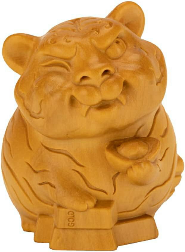 ミニ 可愛い 虎 木彫り 木像 木製フィギュア ツゲ 黄楊 柘植 虎の置物 干支 風水グッズ 金運グッズ 開運グッズ 運気アップ(Size:5cm Color:02)