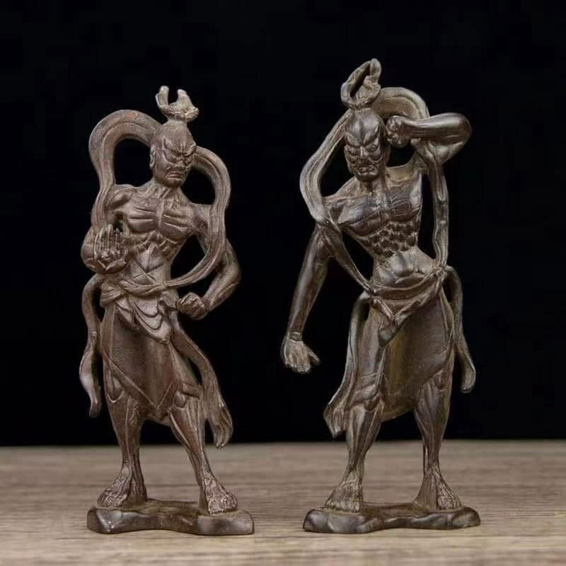 ミニチュア仏像 【仁王像 置物】金剛力士 ブロンズ像 仏像コレクション 銅像 彫像 美術品フィギュア贈り物 プレゼント 阿形・吽形2種セット 高さ14.2cm