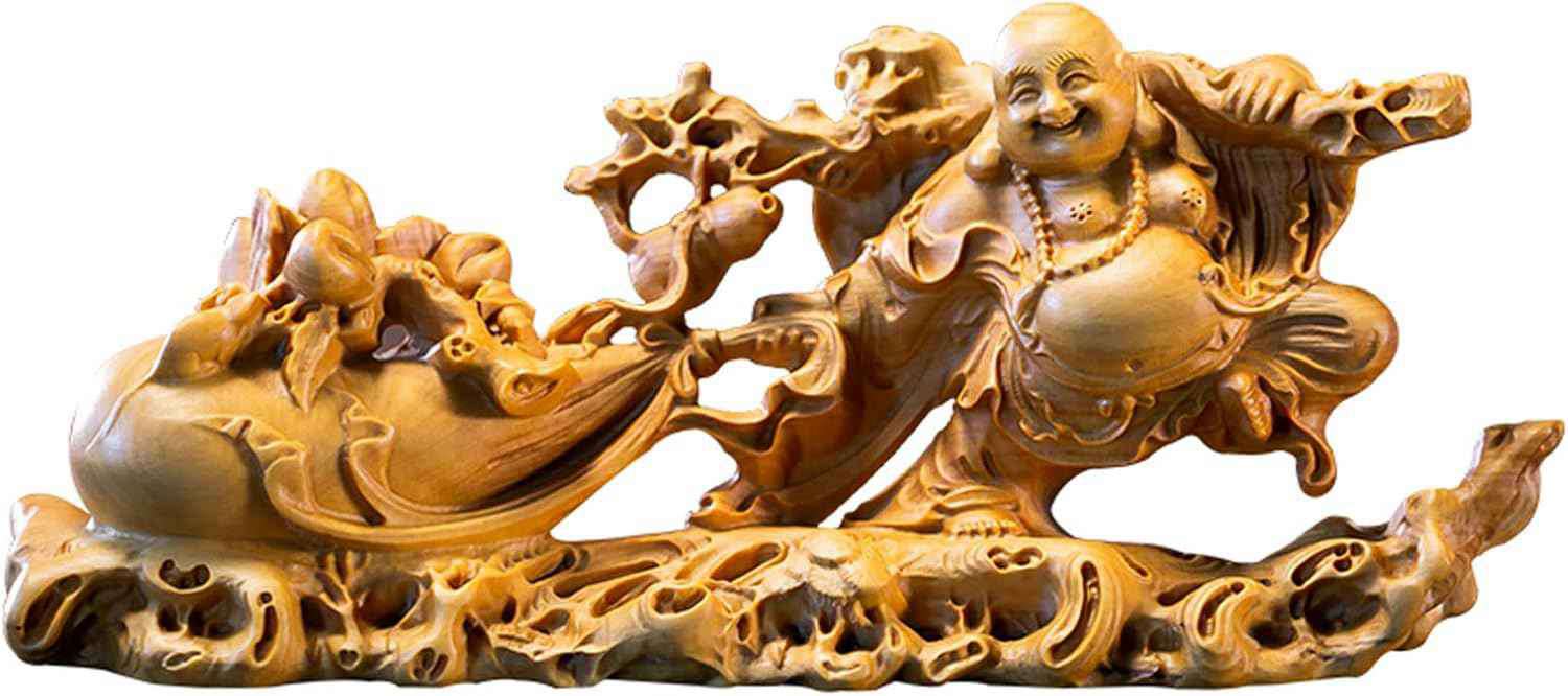 七福神 置物 布袋 ツゲ製高級木彫り 布袋様 風水 ・さ14cm