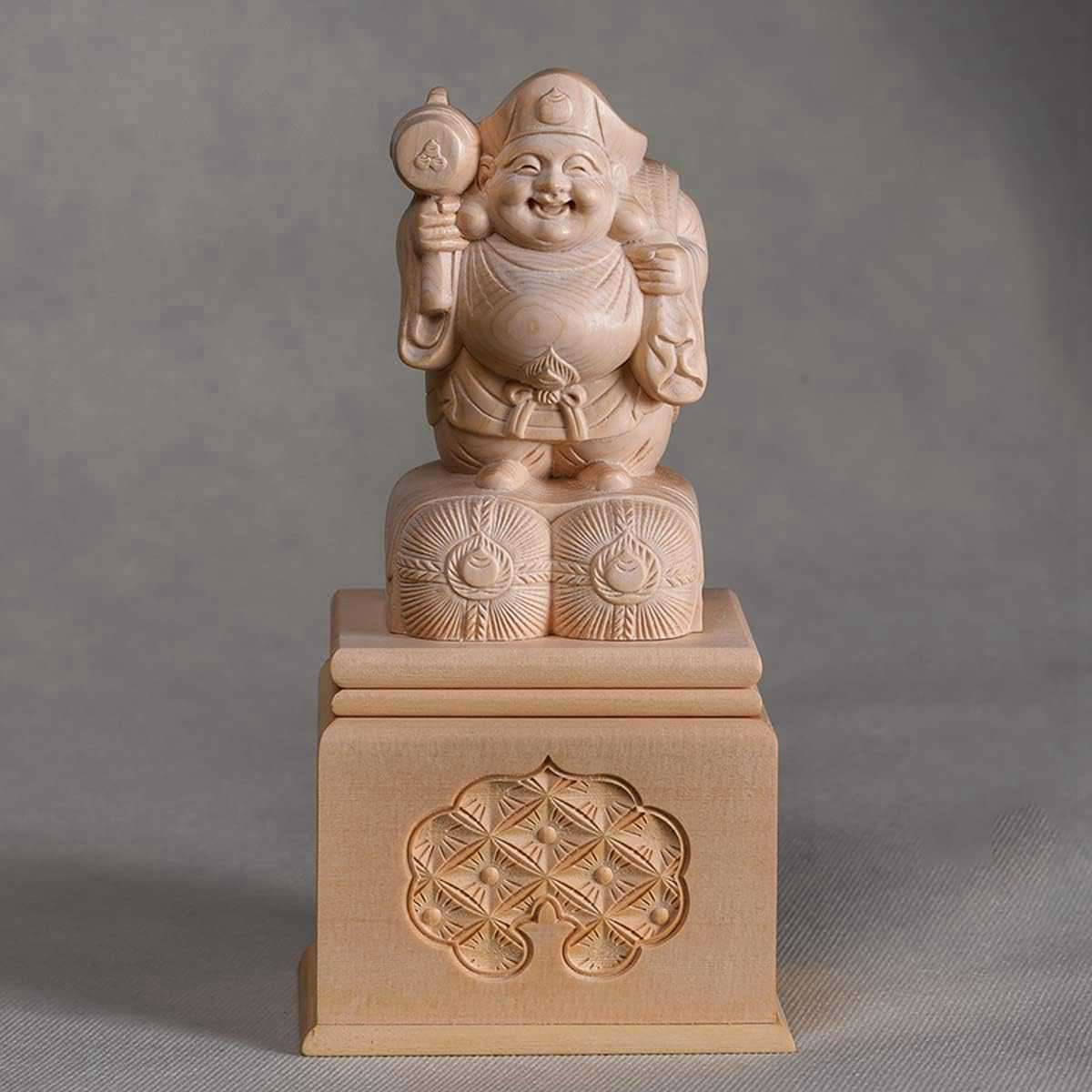 七福神 置物 大黒天 貯金箱 大黒様 立像 桧木製高級木彫り彫刻 縁起物 玄関置物 木製神像 開運招福 金運 商売繁盛 無病息災 風水 厄除け (Size:高さ21cm)