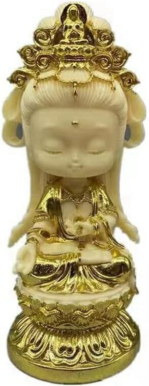 仏像 ミニ 可愛い 観音菩薩像 11cm 手彫り仏像 観音様 仏教美術品 守り本尊 仏様 置物 祈る 厄除け(Color:02)