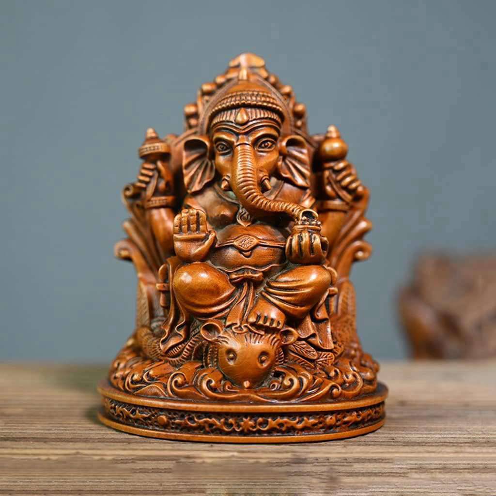 木彫り 仏像 インドの神様 ガネーシャの置物 ガネーシャ 置物 ガネーシャ像 ツゲの木彫り 黄楊 柘植 夢..