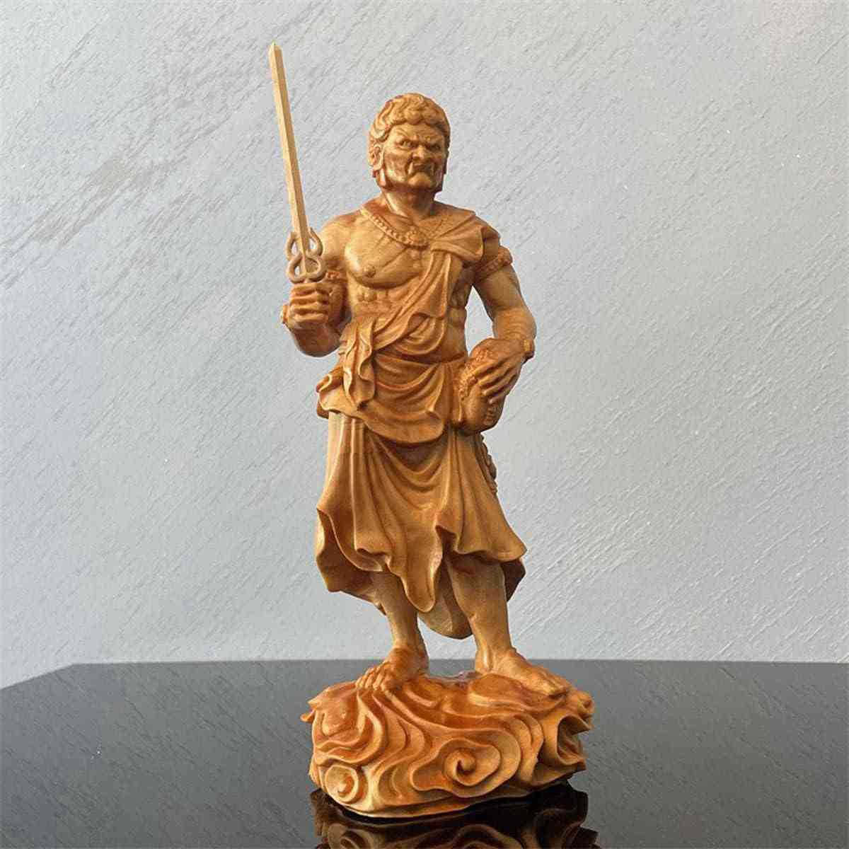 木彫り仏像 不動明王立像 天然 崖柏木 仏様 癒し 安らぎ 飾れる仏像 お守り 魔除け 本尊 木製 置物 （高さ18cm×巾8cm×奥行6.5cm）