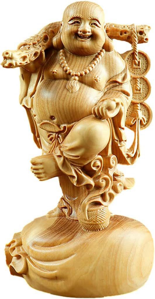 仏像 木彫り 布袋様の置物 ツゲ製高級木彫り 七福神 布袋 様 金運 置物 風水(Size:高さ15 cm Color:01)