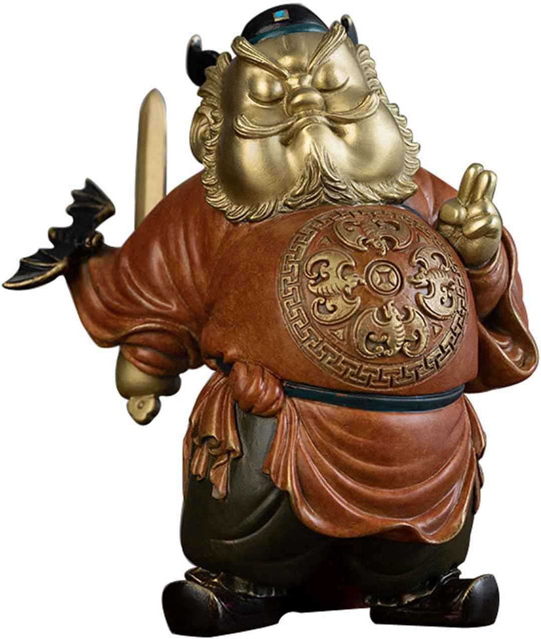 置物 鍾馗 像 銅製 鍾馗様 人形 神像 お守り 魔除け 疫病除けの神 悪魔を鎮圧する 縁起物 風水 極彩色絵系 (高さ15cm×巾13.6cm×奥行10cm)