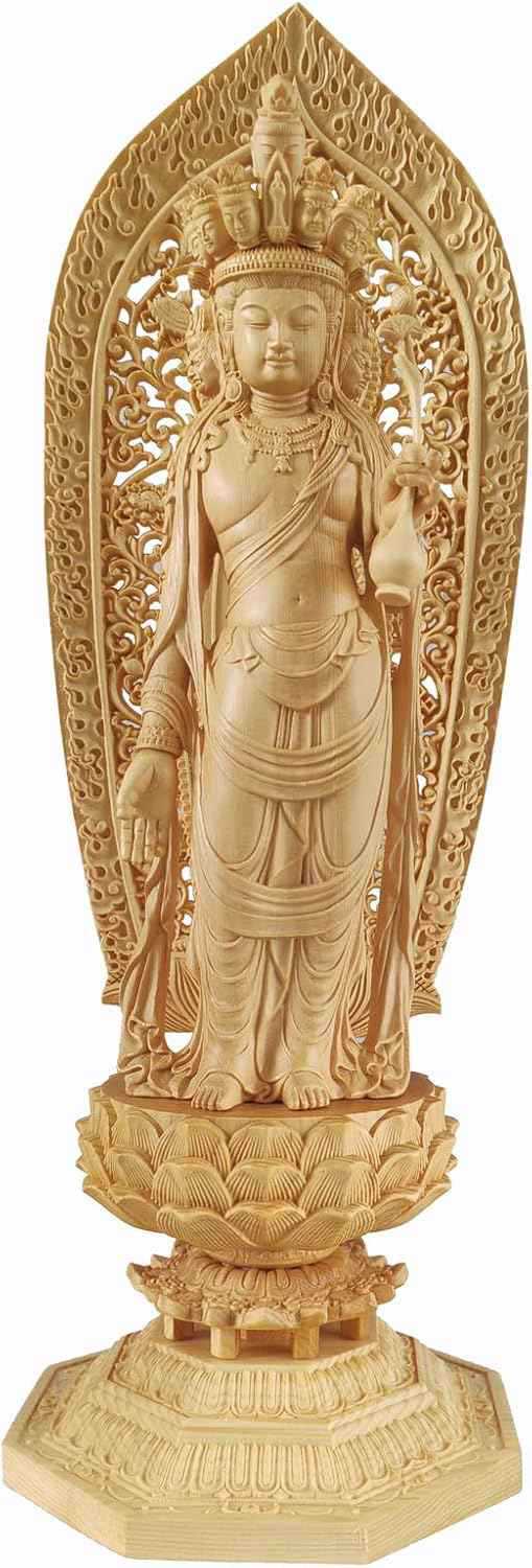 木彫りの仏像【十一面観音菩薩立像】総高43cm 桧木製高級木彫り 観世音菩薩 守り本尊 開運 木彫り 置物