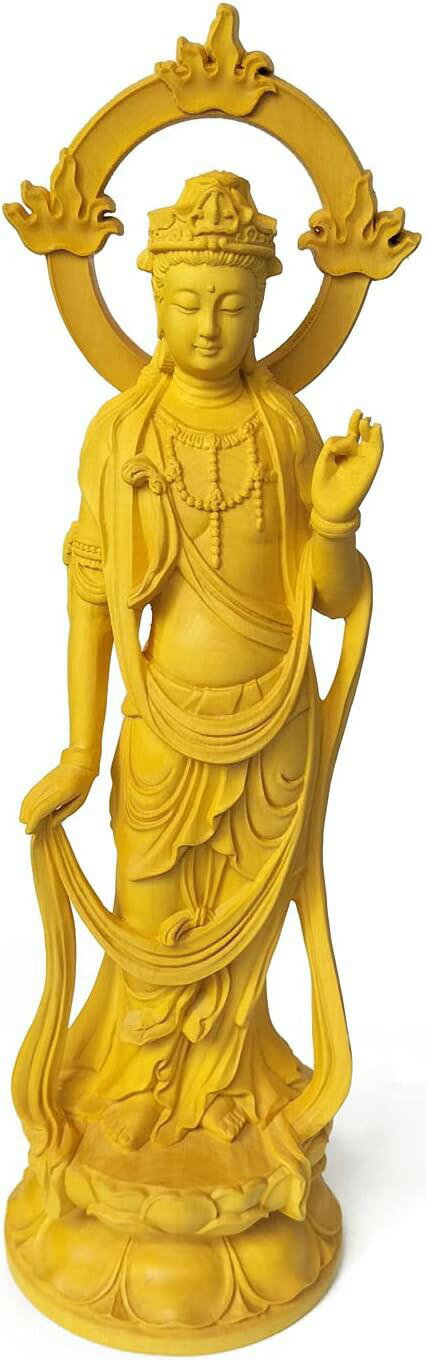 勢至菩薩像 7.2寸 高級天然ツゲ木彫り 立像 木製仏像 仏教美術品 黄楊 柘植 仏像彫刻 ブッダ 縁起物 飾..