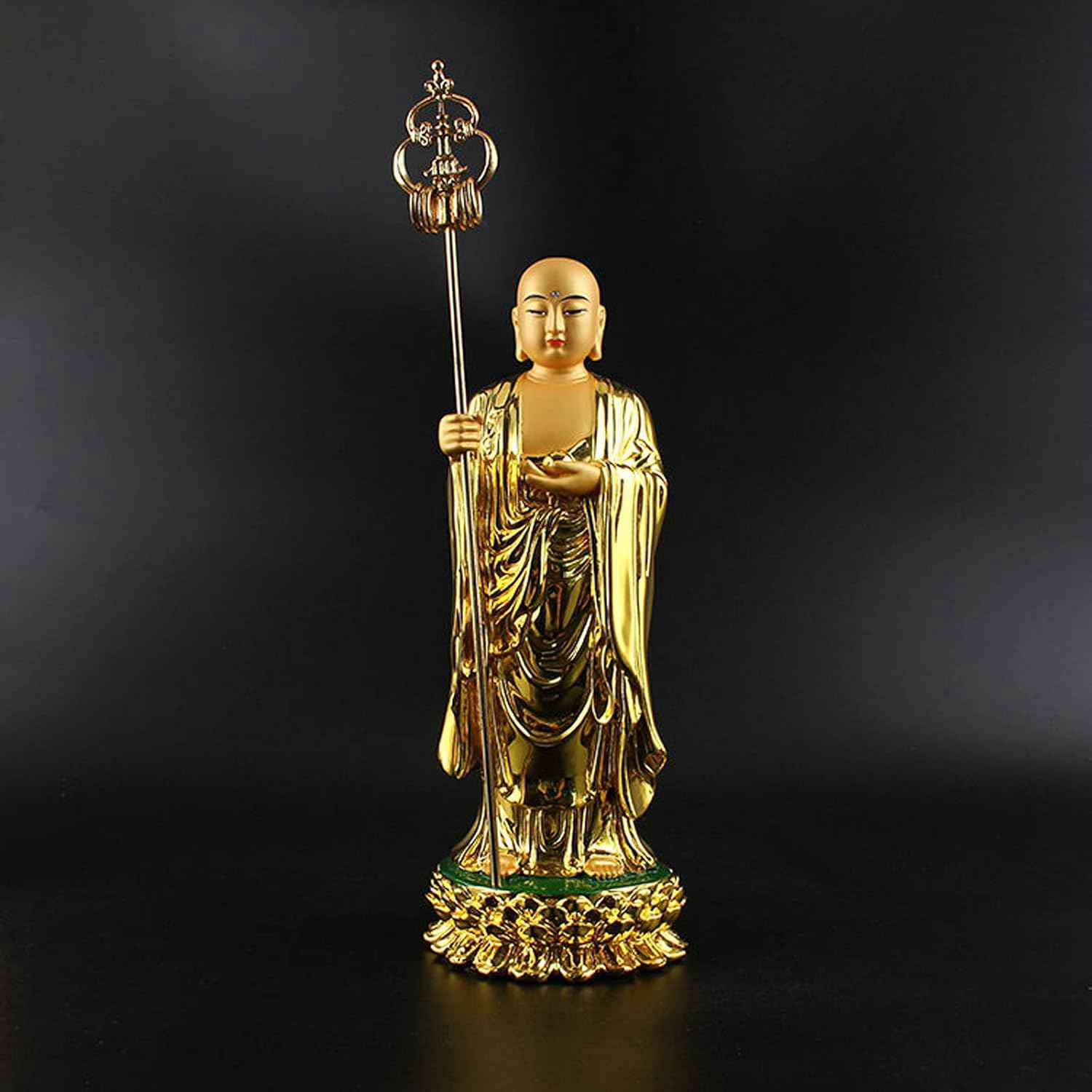 仏像 置物 【地蔵菩薩立像 樹脂製】金色 (総高さ28.5cm×巾9.5cm) ◆子育て・水子供養・守護 仏壇仏像 祈..