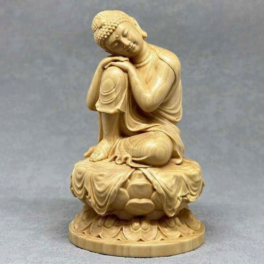 木彫りのお釈迦様 10cm 天然木製(柘植ツゲ) 小さな仏さま 釈迦如来 禅宗