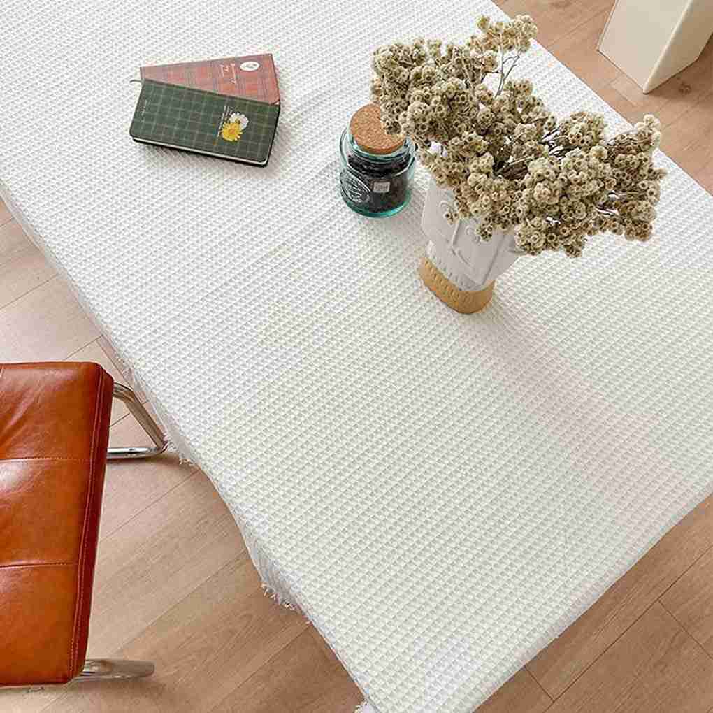 テーブルクロス 白 正方形 90x90cm 北欧 ワッフル タッセルエッジ コットン テーブルマット マルチクロス 汚れ防止 防塵 耐熱 デスクマット 耐久性 食卓カバー 柔らかい 家庭用 店舗用