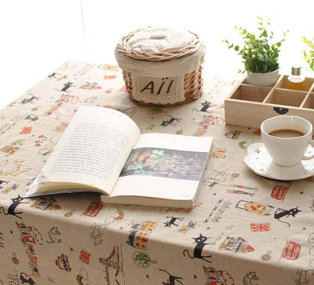 テーブルクロス 猫柄 かわいい コットンリネン 汚れ防止 耐熱 テーブルマット マルチクロス 長方形 140x200cm デスクマット 厚手 耐久性 食卓カバー 柔らかい 家庭用 店舗用