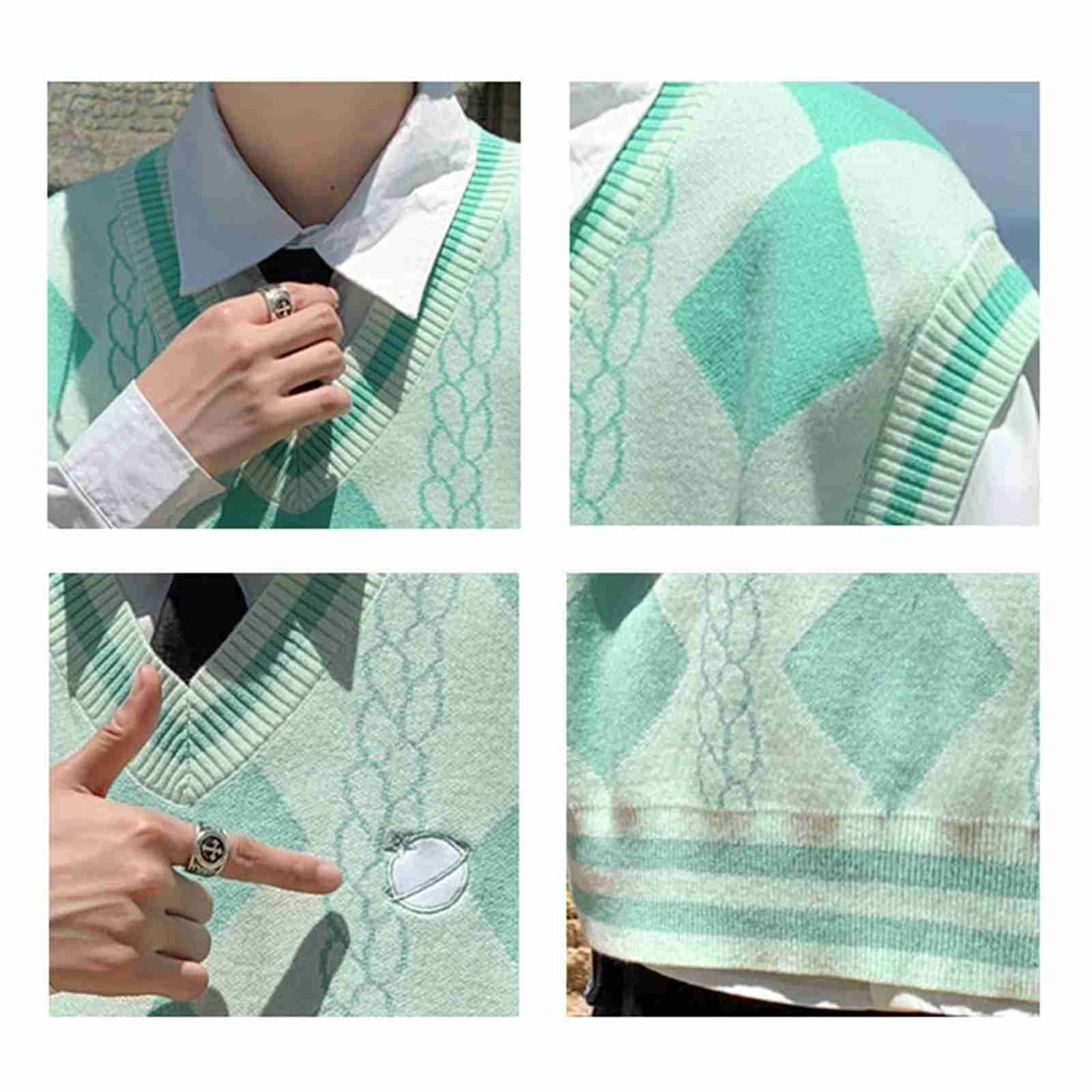 ニットベスト メンズ セーターベスト 秋冬 春秋 Vネック カジュアル ゆったり 着回し 大きいサイズ 重ね着 アーガイル 定番 かっこいい 学院風 通学 お出かけ 快適 普段着 もっちり生地 ベスト グリーン