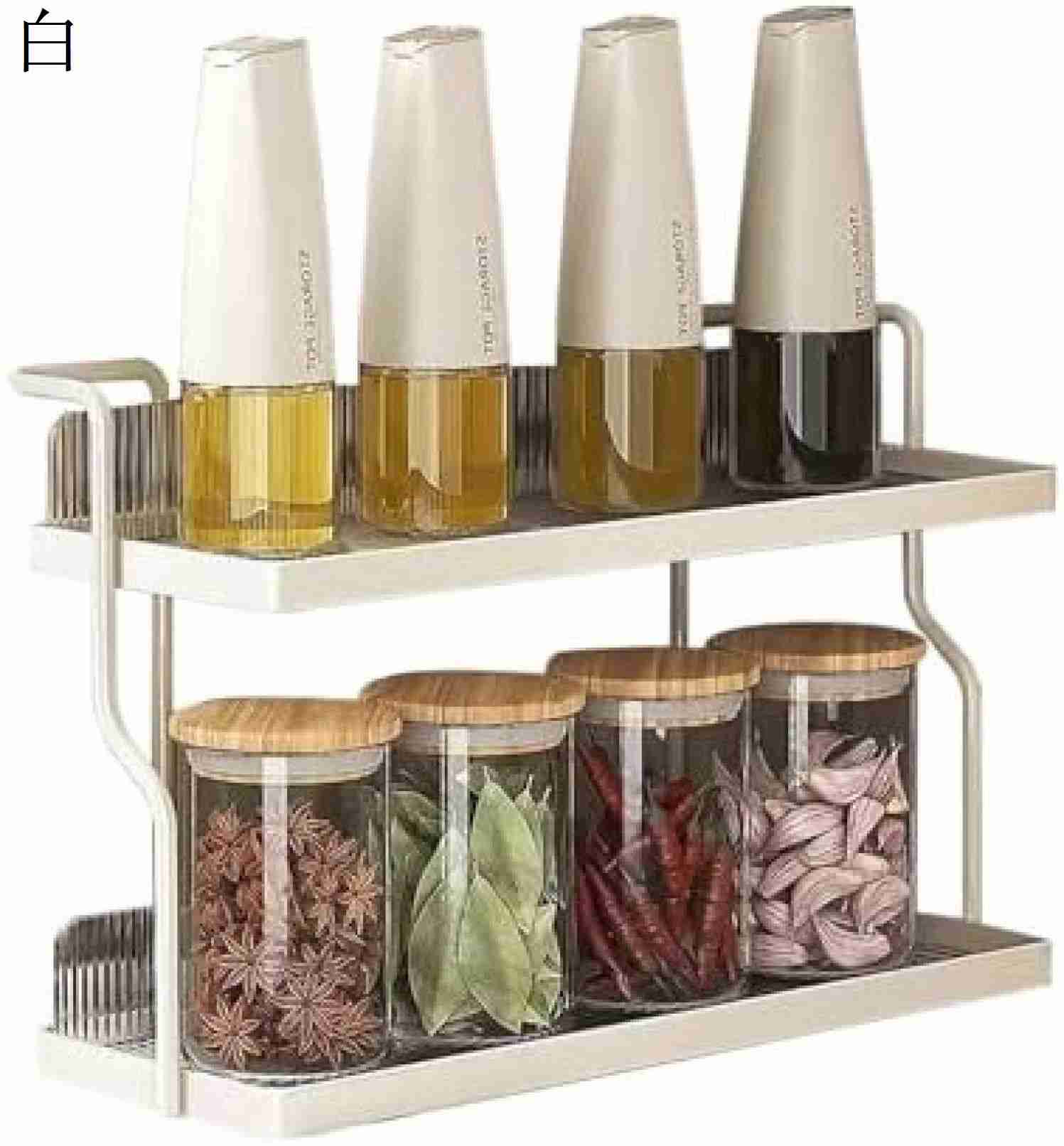 調味料収納 台所ラック 調味料ラック 調味料棚 キッチン収納棚 台所収納棚 キッチンラック キッチン収納棚 2段ラック スパイスラック 卓上 ラック 白
